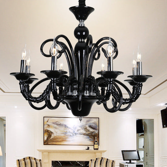 Metallic Hanging Chandelier Light - Industrial Style, 6/8 Bulbs, Black Finish, Suspension Light for Living Room