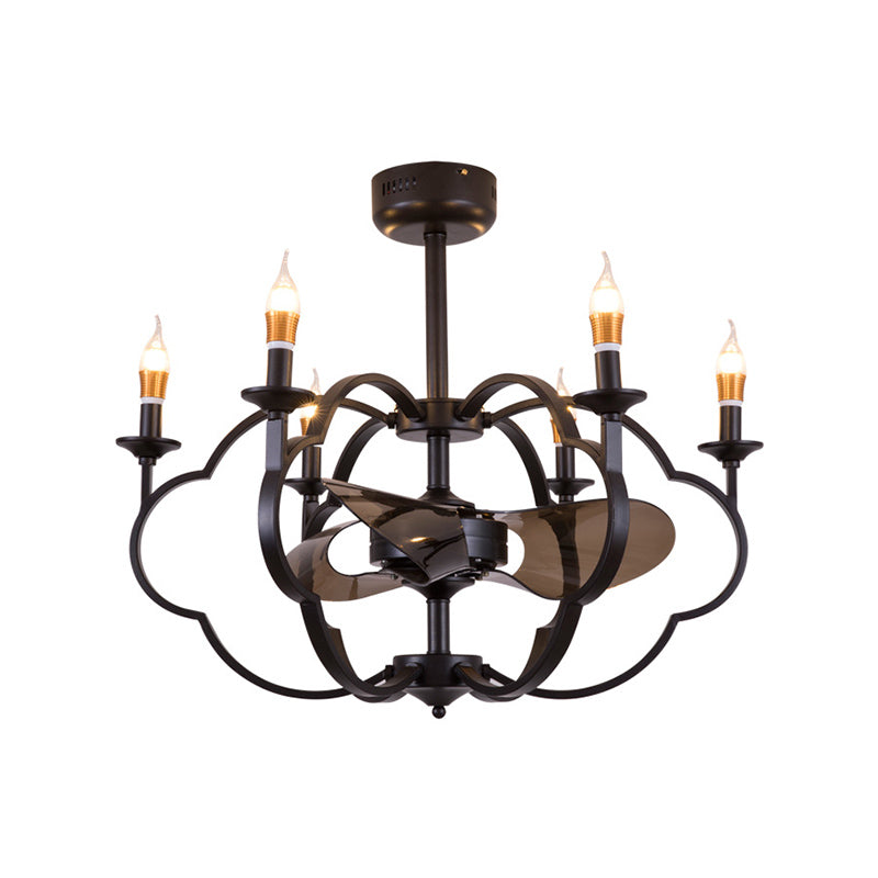 Traditional Metal 6-Light Exposed Bulb Dining Room Chandelier in Black