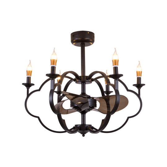 Traditional Metal 6-Light Exposed Bulb Dining Room Chandelier in Black