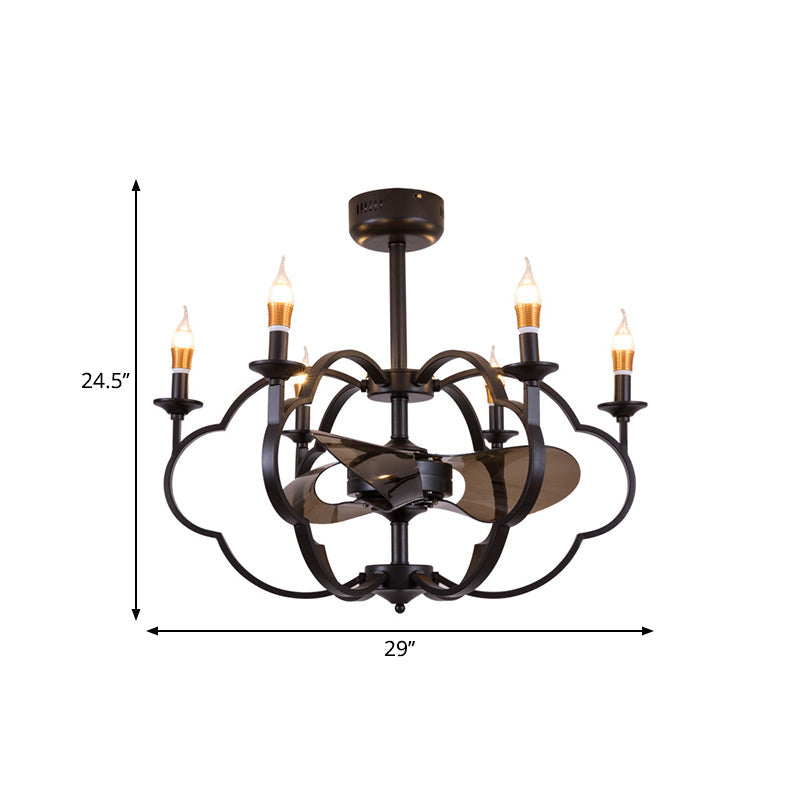 Traditional Metal 6-Light Exposed Bulb Dining Room Chandelier in Black