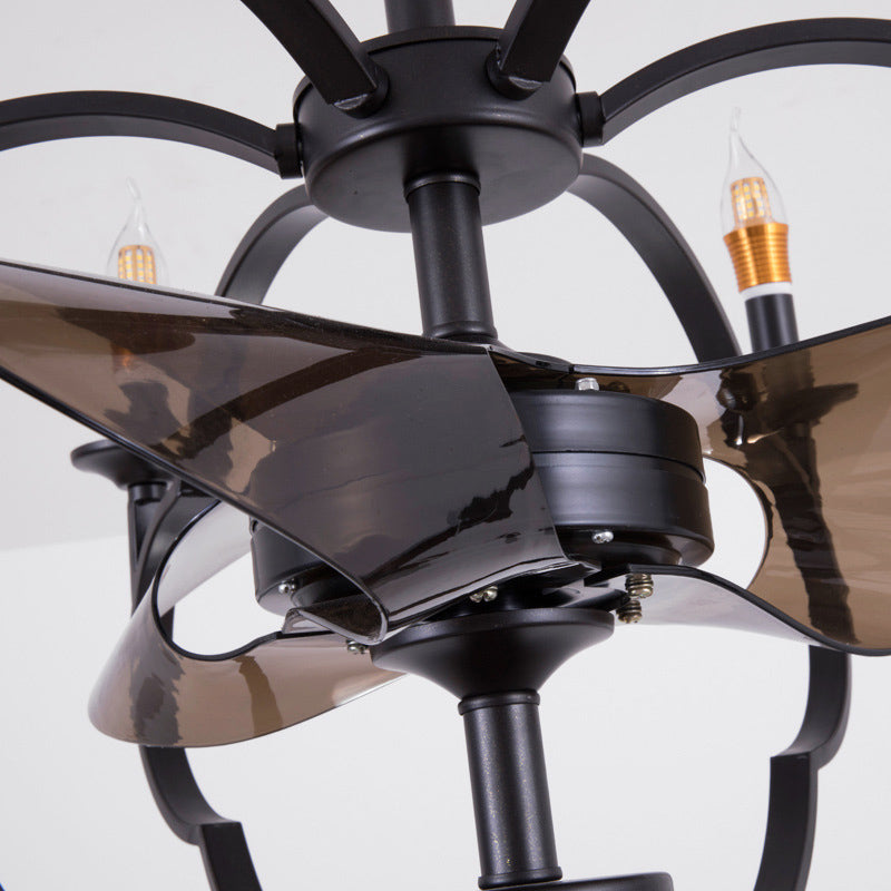 Traditional Metal 6-Light Exposed Bulb Dining Room Chandelier in Black