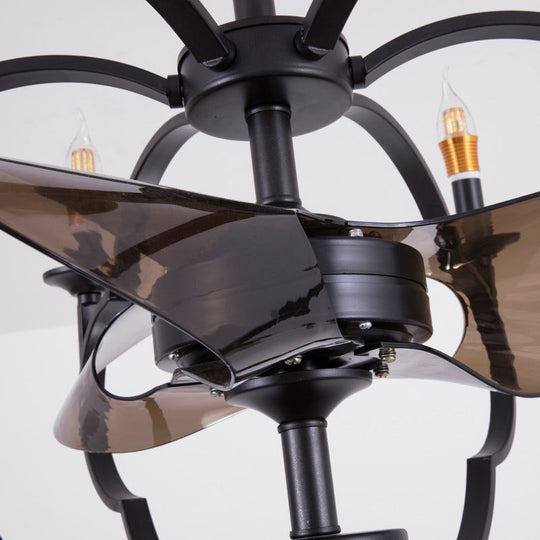 Traditional Metal 6-Light Exposed Bulb Dining Room Chandelier in Black