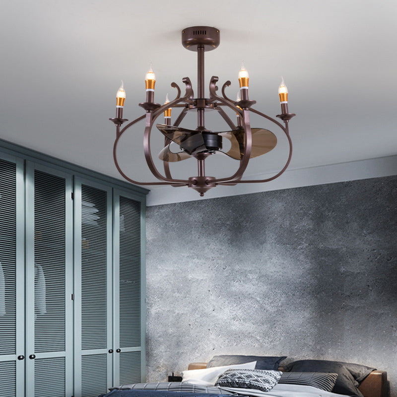 Vintage-style Coffee Caged Pendant Light with 6 Lights - Elegant Metal Ceiling Lamp for Dining Room