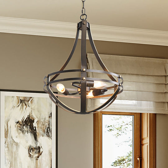 Vintage Style 3-Head Black Chandelier Pendant Lamp with Metallic Shade