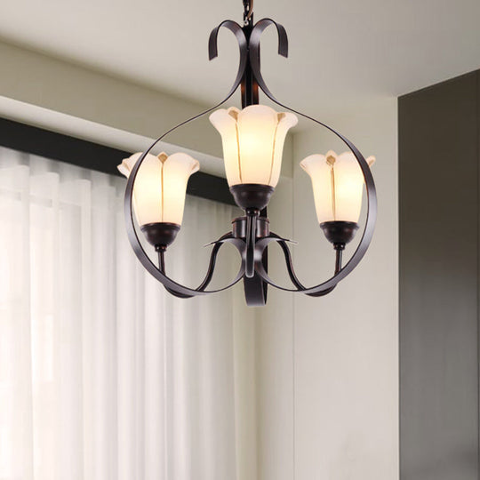 Modern Floral Suspension Lamp: Milk Glass Chandelier with 3/5/8 Red Brown Heads