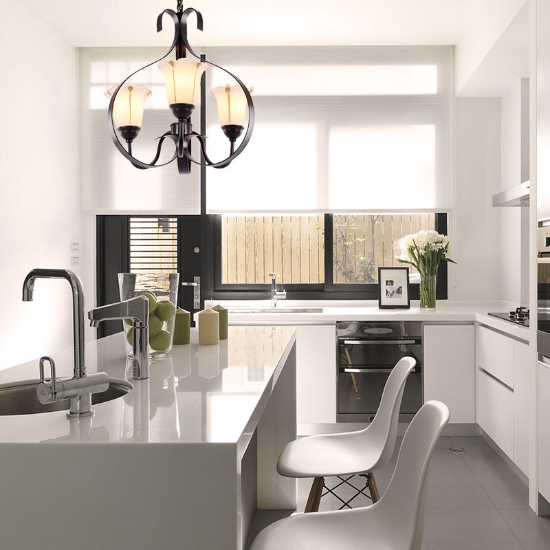 Modern Floral Suspension Lamp: Milk Glass Chandelier with 3/5/8 Red Brown Heads