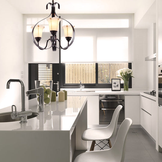 Modern Floral Suspension Lamp: Milk Glass Chandelier with 3/5/8 Red Brown Heads