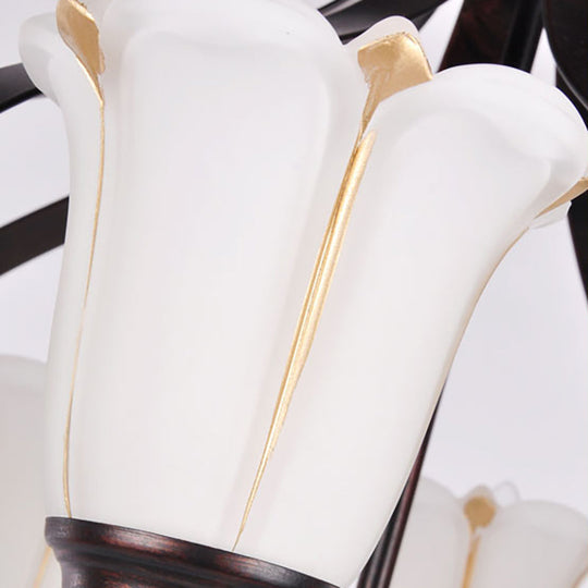 Modern Floral Suspension Lamp: Milk Glass Chandelier with 3/5/8 Red Brown Heads