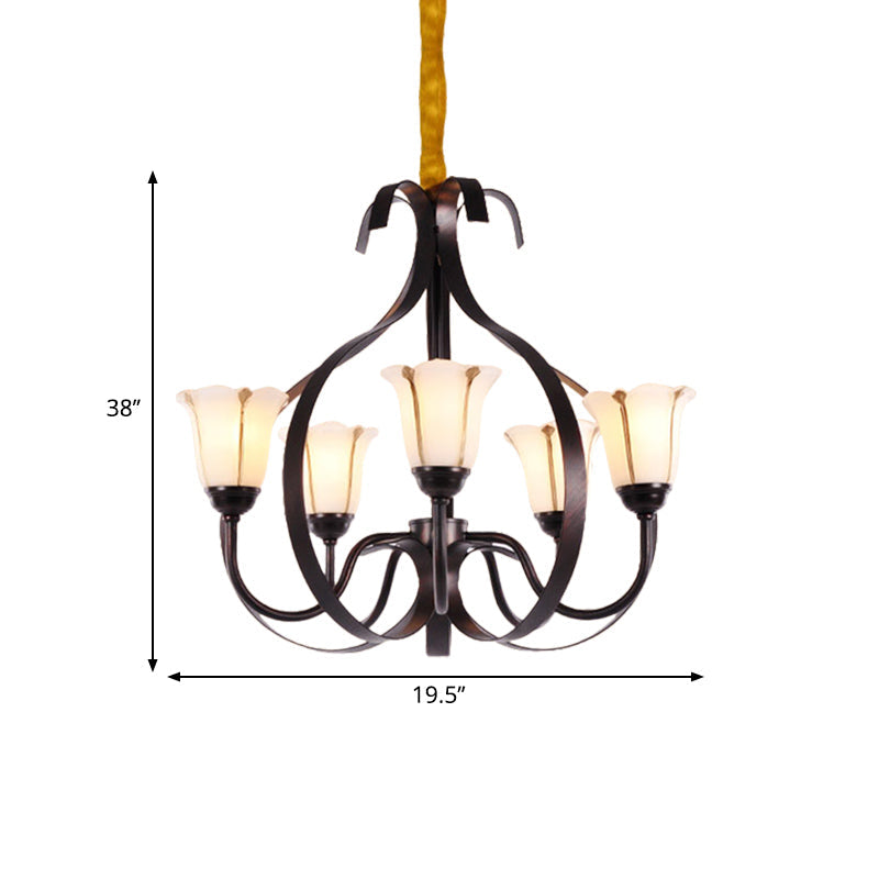 Modern Floral Suspension Lamp: Milk Glass Chandelier with 3/5/8 Red Brown Heads