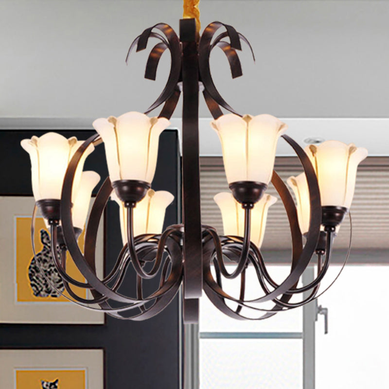 Modern Floral Suspension Lamp: Milk Glass Chandelier with 3/5/8 Red Brown Heads
