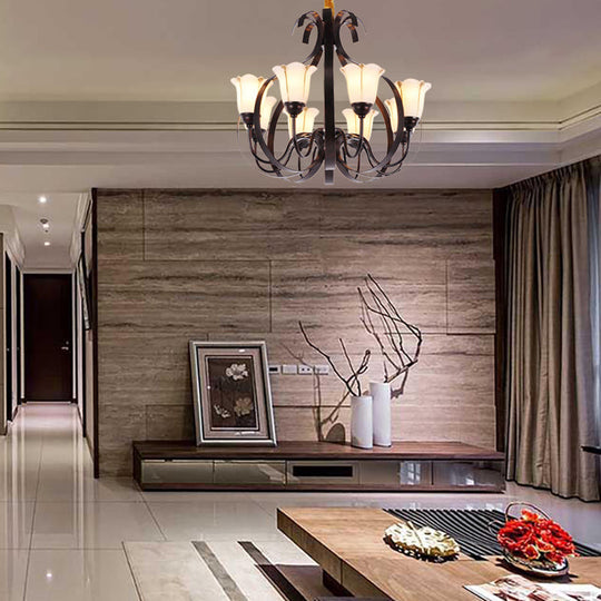 Modern Floral Suspension Lamp: Milk Glass Chandelier with 3/5/8 Red Brown Heads