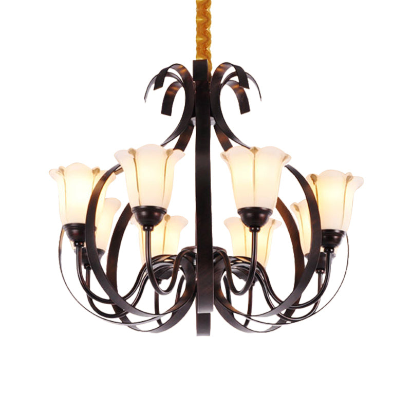 Modern Floral Suspension Lamp: Milk Glass Chandelier with 3/5/8 Red Brown Heads