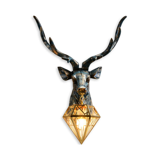 Elk Resin Wall Sconce Lamp - Lodge Style Indoor Bronze Wall Mount Light with Diamond Cage Shade, 14.5"/19.5" Width