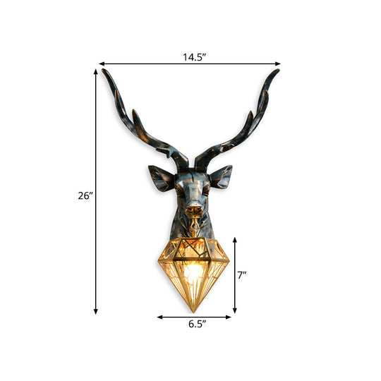 Elk Resin Wall Sconce Lamp - Lodge Style Indoor Bronze Wall Mount Light with Diamond Cage Shade, 14.5"/19.5" Width