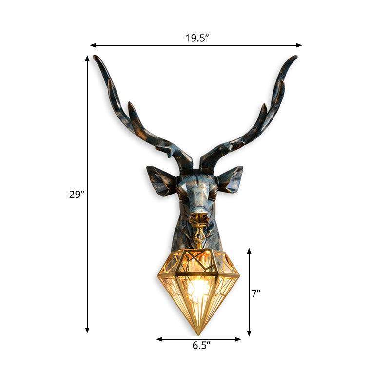 Elk Resin Wall Sconce Lamp - Lodge Style Indoor Bronze Wall Mount Light with Diamond Cage Shade, 14.5"/19.5" Width