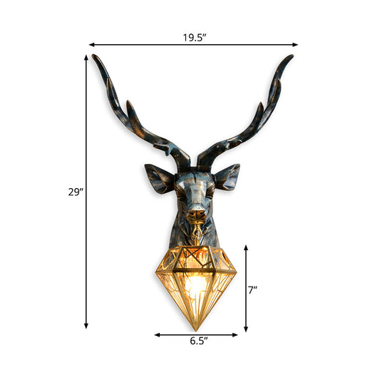 Elk Resin Wall Sconce Lamp - Lodge Style Indoor Bronze Wall Mount Light with Diamond Cage Shade, 14.5"/19.5" Width