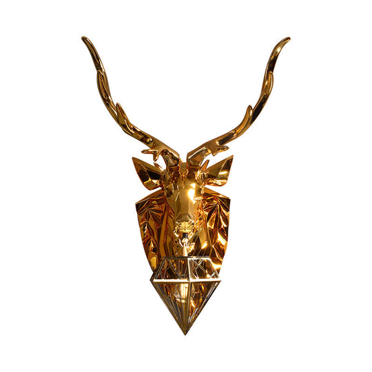 Country Style Diamond Cage Foyer Wall Light Sconce with Elk Backplate - Gold, 16"/26" Wide