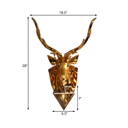 Country Style Diamond Cage Foyer Wall Light Sconce with Elk Backplate - Gold, 16"/26" Wide
