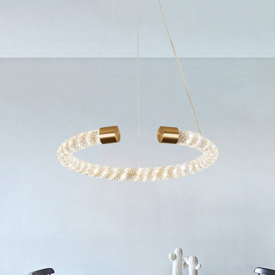 Contemporary Crystal LED Brass Suspension Pendant Light - Circular Hanging Chandelier, 16"/23.5"/31.5" Wide
