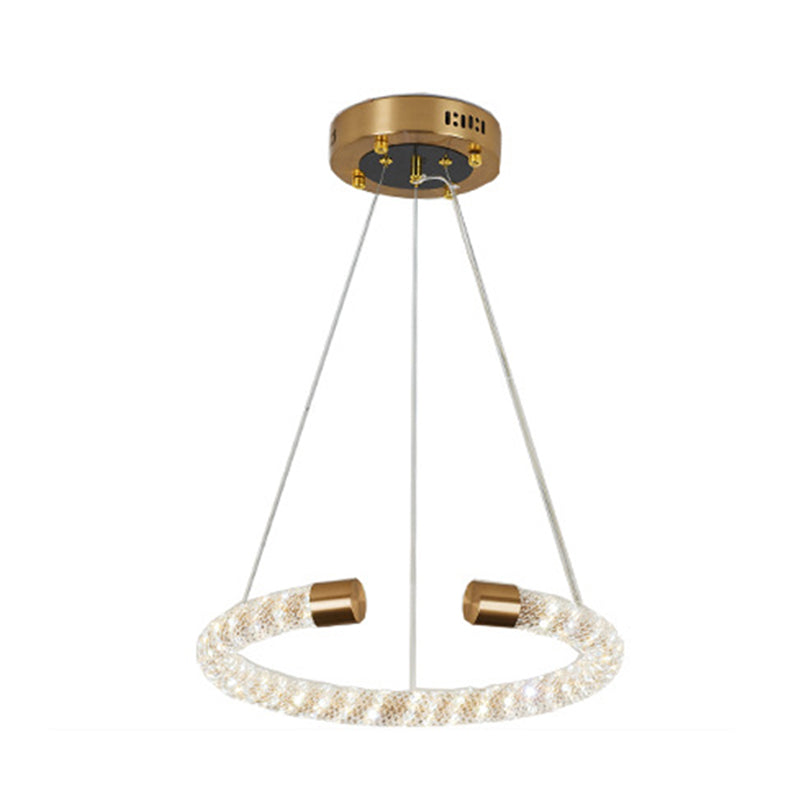 Contemporary Crystal LED Brass Suspension Pendant Light - Circular Hanging Chandelier, 16"/23.5"/31.5" Wide