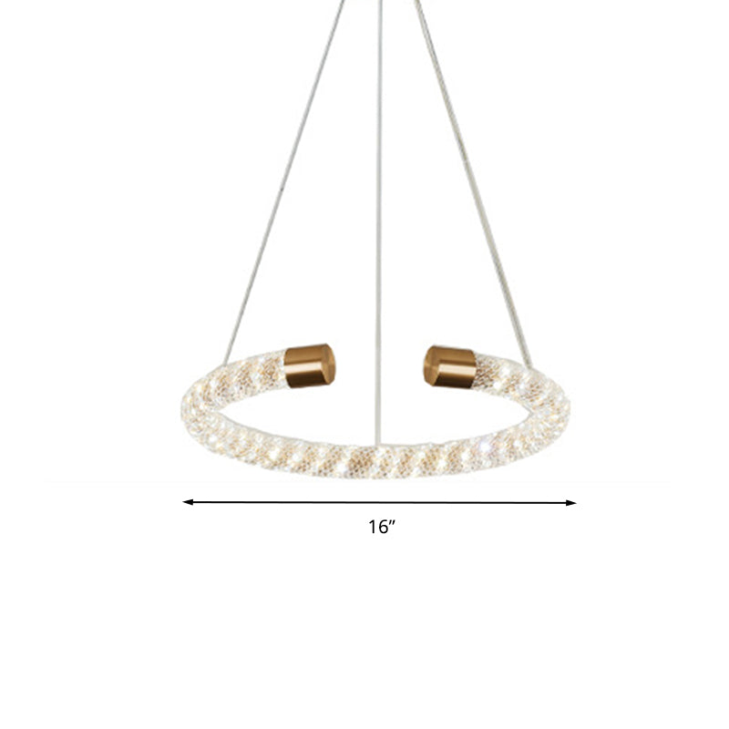 Contemporary Crystal LED Brass Suspension Pendant Light - Circular Hanging Chandelier, 16"/23.5"/31.5" Wide