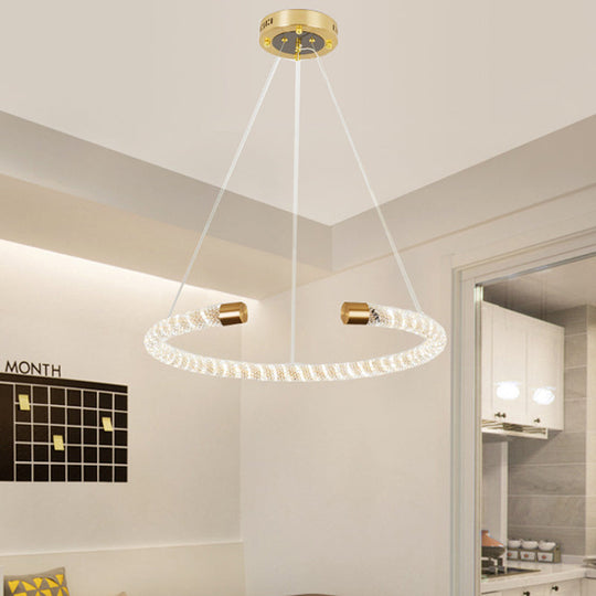 Contemporary Crystal LED Brass Suspension Pendant Light - Circular Hanging Chandelier, 16"/23.5"/31.5" Wide