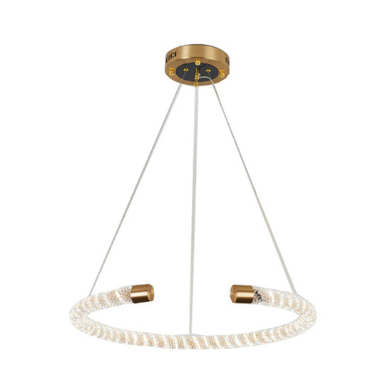 Contemporary Crystal LED Brass Suspension Pendant Light - Circular Hanging Chandelier, 16"/23.5"/31.5" Wide