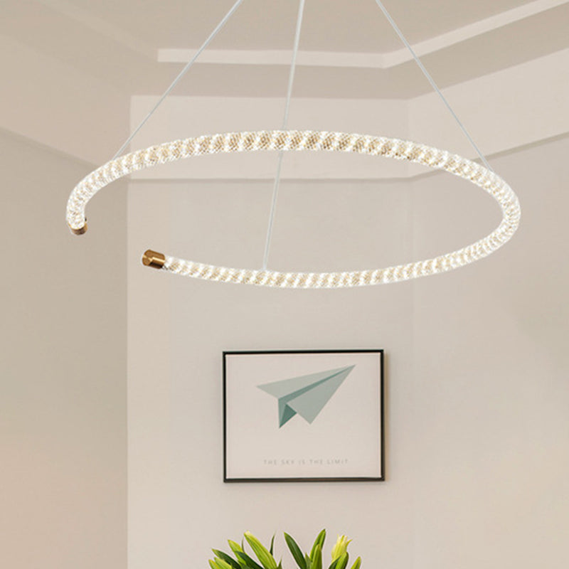 Contemporary Crystal LED Brass Suspension Pendant Light - Circular Hanging Chandelier, 16"/23.5"/31.5" Wide