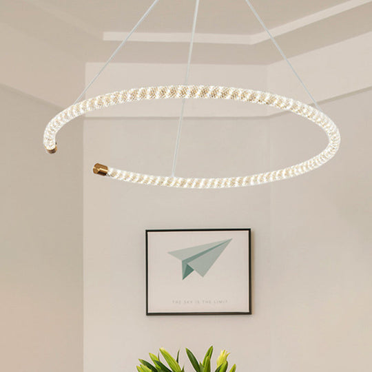 Contemporary Crystal LED Brass Suspension Pendant Light - Circular Hanging Chandelier, 16"/23.5"/31.5" Wide