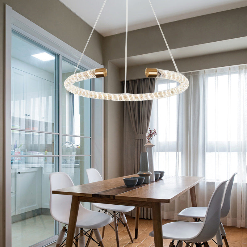 Contemporary Crystal LED Brass Suspension Pendant Light - Circular Hanging Chandelier, 16"/23.5"/31.5" Wide