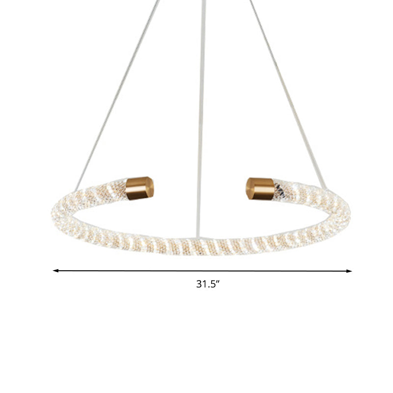 Contemporary Crystal LED Brass Suspension Pendant Light - Circular Hanging Chandelier, 16"/23.5"/31.5" Wide