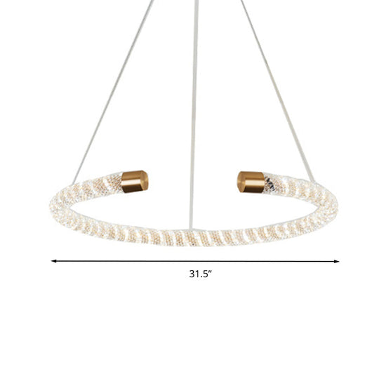 Contemporary Crystal LED Brass Suspension Pendant Light - Circular Hanging Chandelier, 16"/23.5"/31.5" Wide