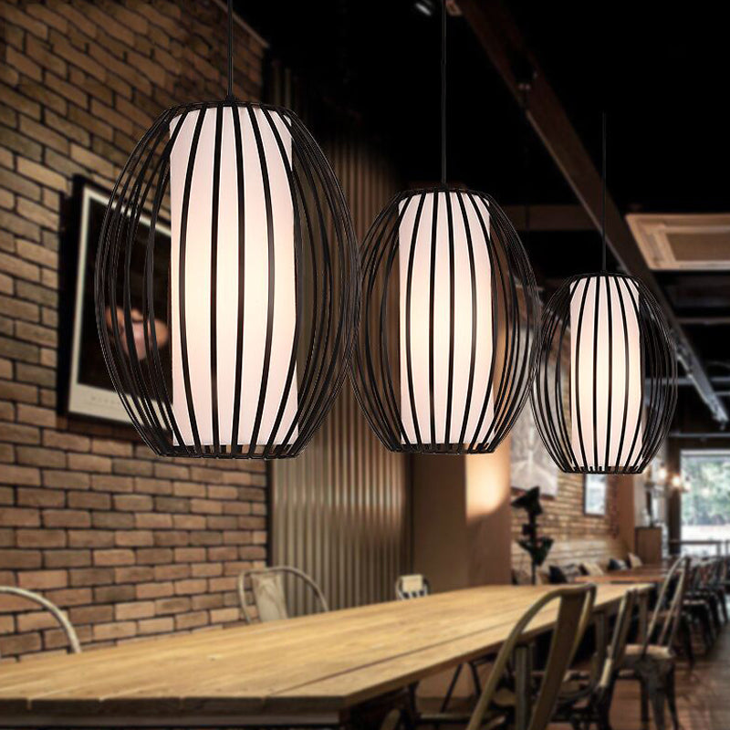 Black Single-Light Oval Iron Pendant Ceiling Light - Simplicity meets Style