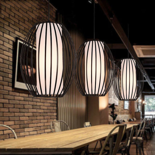 Black Single-Light Oval Iron Pendant Ceiling Light - Simplicity meets Style