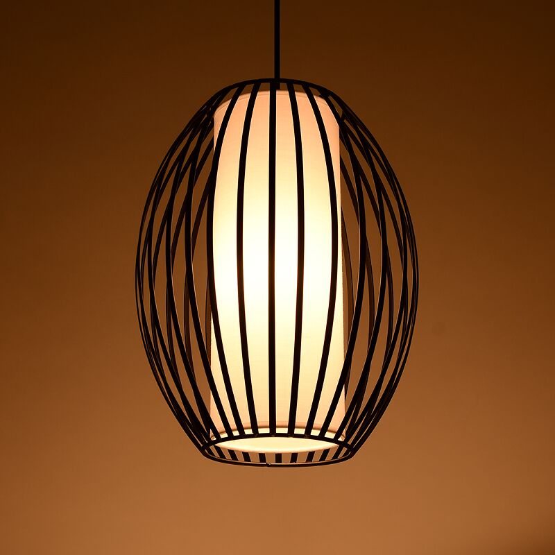 Black Single-Light Oval Iron Pendant Ceiling Light - Simplicity meets Style