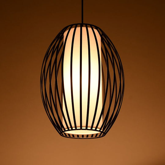 Black Single-Light Oval Iron Pendant Ceiling Light - Simplicity meets Style
