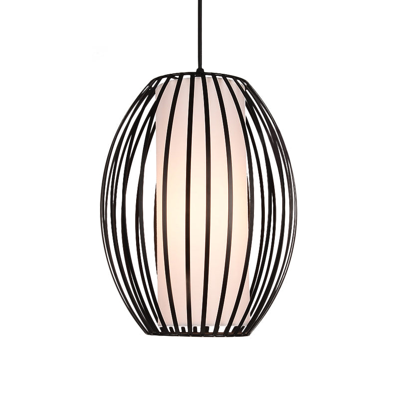 Black Single-Light Oval Iron Pendant Ceiling Light - Simplicity meets Style
