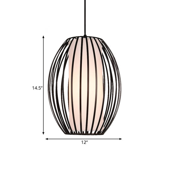 Black Single-Light Oval Iron Pendant Ceiling Light - Simplicity meets Style