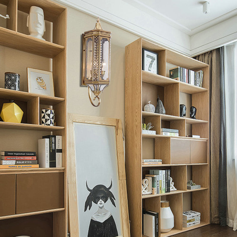 Outdoor Wall Lantern - Traditional Gold Finish, Metallic Carved Sconce Light - Set of 3 Bulbs