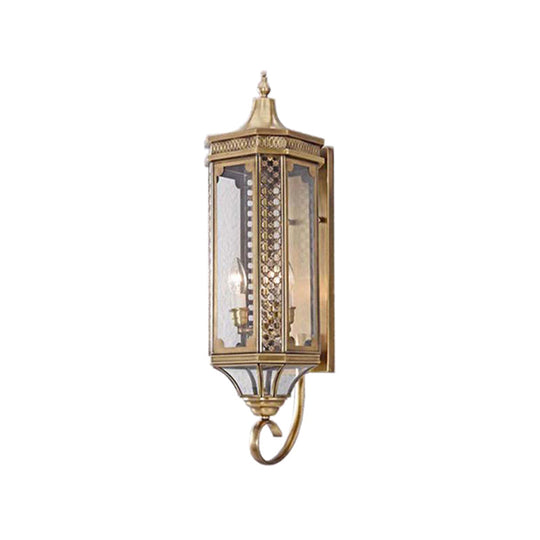 Outdoor Wall Lantern - Traditional Gold Finish, Metallic Carved Sconce Light - Set of 3 Bulbs