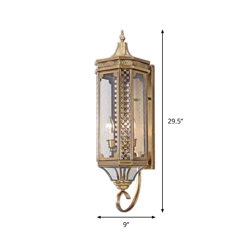 Outdoor Wall Lantern - Traditional Gold Finish, Metallic Carved Sconce Light - Set of 3 Bulbs