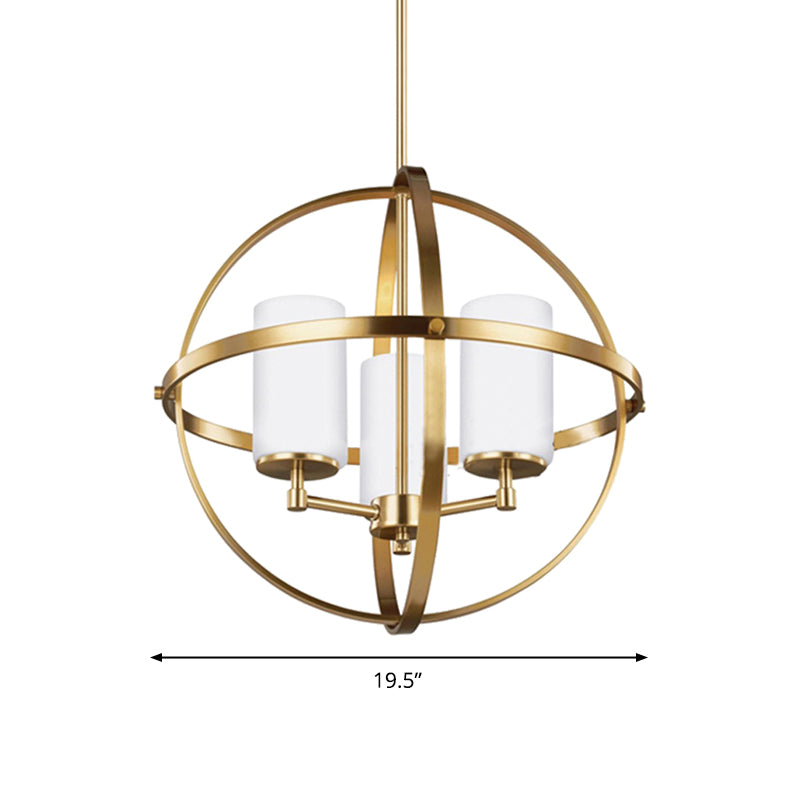 Traditional Ivory Glass Pendant Chandelier with Brass Hanging Fixture - Globe Living Room Lighting (3/5/9 Lights)