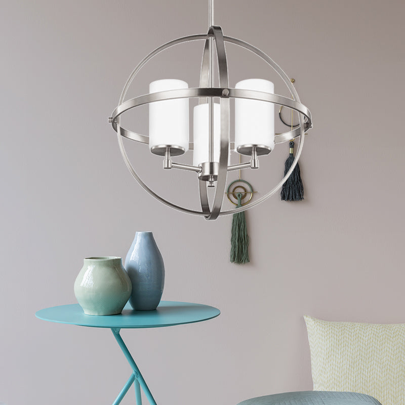 Traditional Silver Cylinder Chandelier with Cage - 3/5/9-Light Metal Dining Room Ceiling Fixture