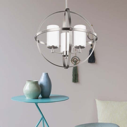 Traditional Silver Cylinder Chandelier with Cage - 3/5/9-Light Metal Dining Room Ceiling Fixture