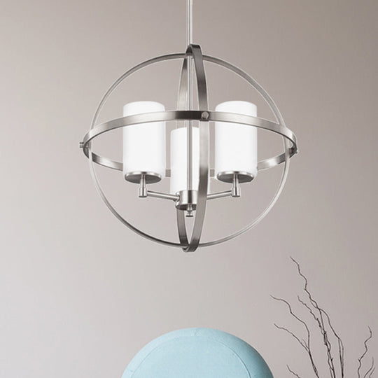 Traditional Silver Cylinder Chandelier with Cage - 3/5/9-Light Metal Dining Room Ceiling Fixture