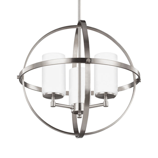 Traditional Silver Cylinder Chandelier with Cage - 3/5/9-Light Metal Dining Room Ceiling Fixture