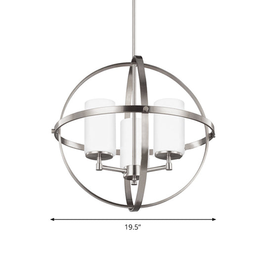 Traditional Silver Cylinder Chandelier with Cage - 3/5/9-Light Metal Dining Room Ceiling Fixture