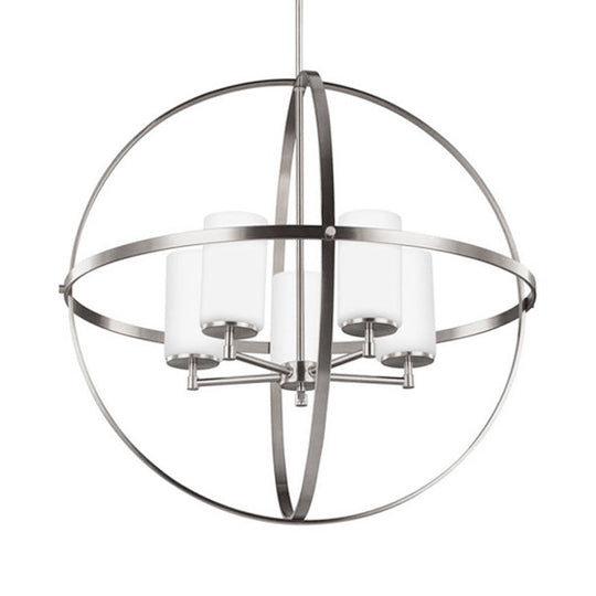 Traditional Silver Cylinder Chandelier with Cage - 3/5/9-Light Metal Dining Room Ceiling Fixture