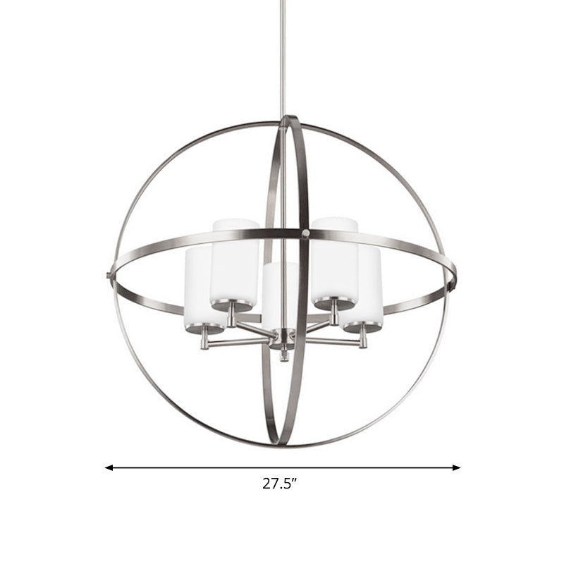 Traditional Silver Cylinder Chandelier with Cage - 3/5/9-Light Metal Dining Room Ceiling Fixture