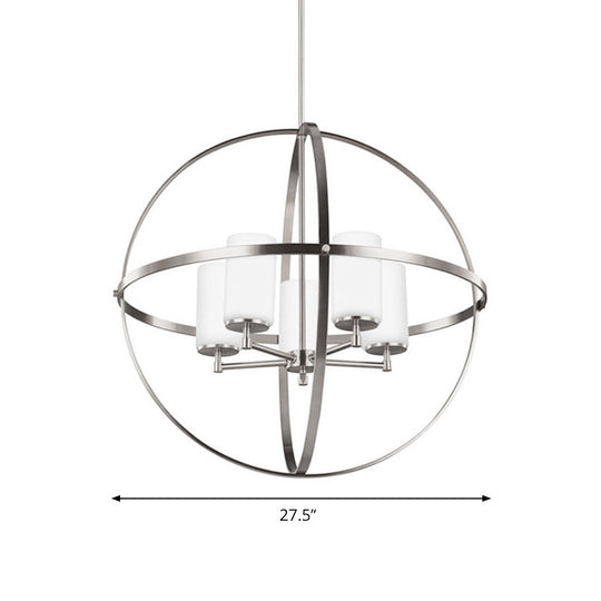 Traditional Silver Cylinder Chandelier with Cage - 3/5/9-Light Metal Dining Room Ceiling Fixture